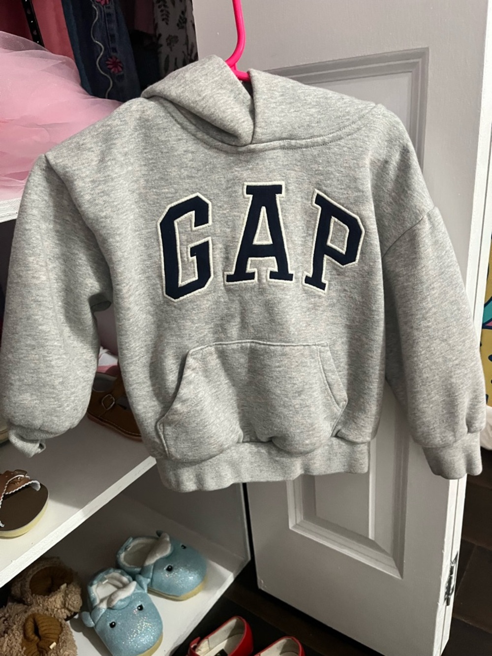 GAP Light Gray Baby Hoodie with Pink Hanger Accent